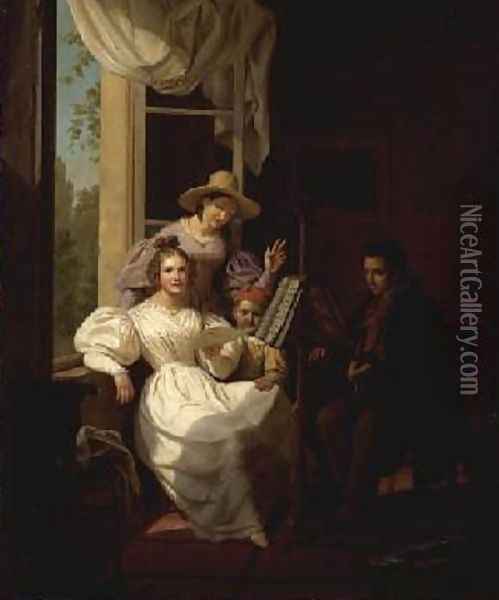 A Musical Party in an Interior Oil Painting - Basile De Loose