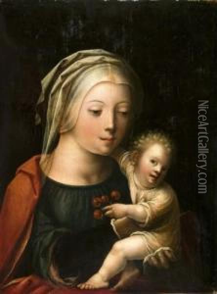 Vierge A L'enfant Aux Cerises Oil Painting - Cornelis Sotte Cleef Van Cleve