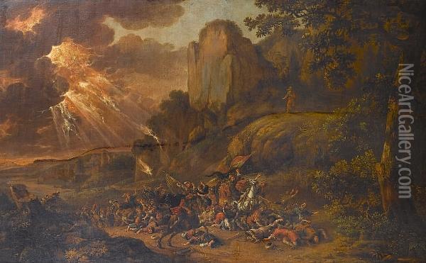 Moses Overlooking The Battle Between The Israelites And The Amalekites Oil Painting - Jan Gabrielsz. Sonje