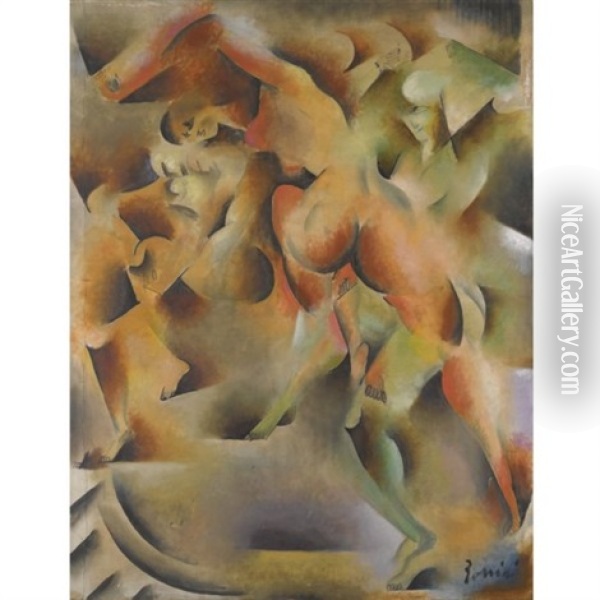Nude Dancers Oil Painting - Vladimir Davidovich Baranoff-Rossine