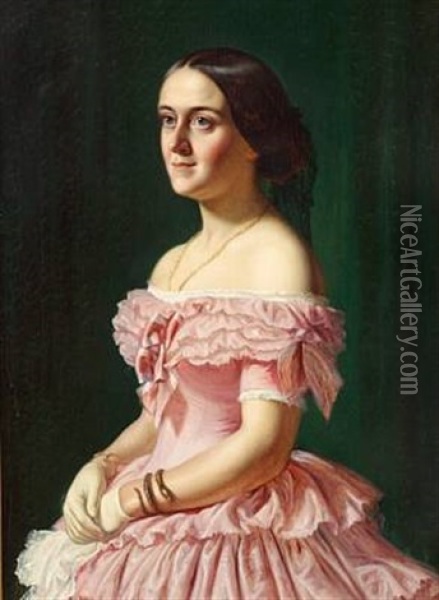 Portrait Of Jeanina Baroness Stampe In A Pink Evening Dress And A Snake Bracelet Oil Painting - Wilhelm Nicolai Marstrand