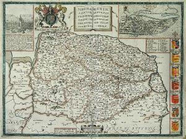 Norfolk, An Early (1611-1616) Edition Oil Painting - John Speede