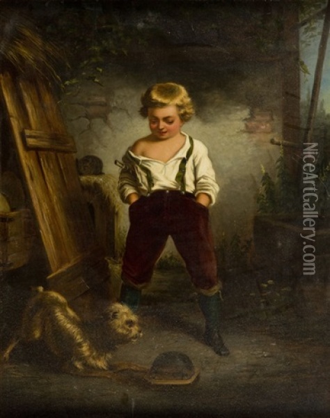 Chlopiec Z Pieskiem Oil Painting - Leopold Loeffler