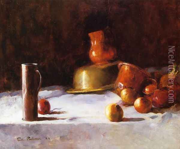 Still Life with Copper, Brass and Onions Oil Painting - Emil Carlsen
