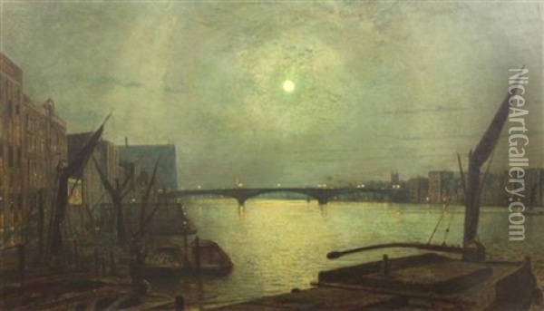 Southwark Bridge From Blackfriars By Moonlight Oil Painting - John Atkinson Grimshaw