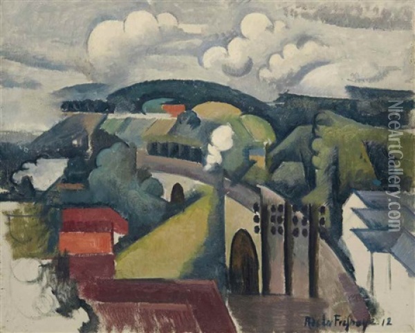 Paysage De Meulan Ou Le Viaduc De Meulan, Premiere Version Oil Painting - Roger de La Fresnaye