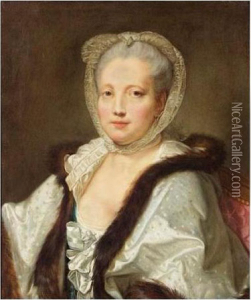 Portrait De Femme Au Chale Borde De Fourrure Oil Painting - Jean Baptiste Greuze