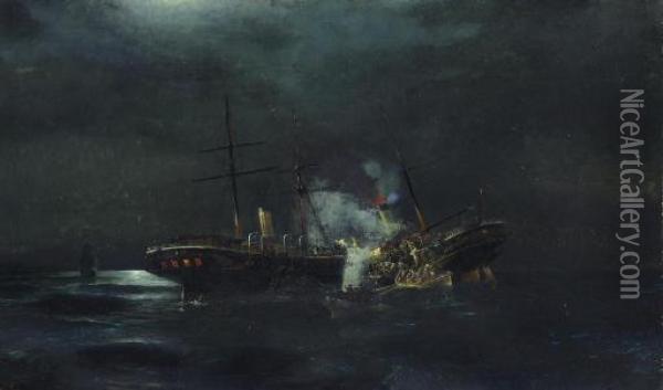 The Rescue From The Collision Of Two Passenger Ships Oil Painting - Constantinos Volanakis