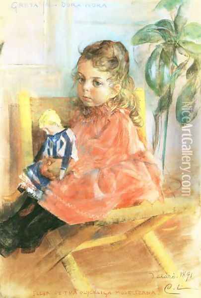 Greta And Dora-Nora Oil Painting - Carl Larsson