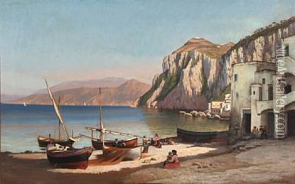 Summer Day At An Italian Coast Oil Painting - Eiler Rasmussen Eilersen