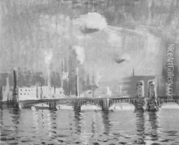 The Pepper Pot Bridge (the Longfellow Bridge Over The Charles River, Boston) Oil Painting - Arthur Clifton Goodwin