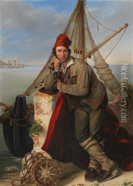 A Venetian Fisherman Oil Painting - Ludwig Beniczky von Benicz