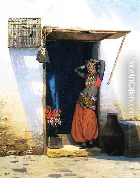 Woman from Cairo at Her Door Oil Painting - Jean-Leon Gerome