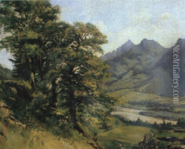 Alpenlandschaft Mit Geishirt Oil Painting - Jean-Joseph Reichlen