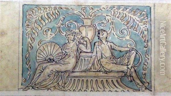 Classical Figures On A Seat Oil Painting - Walter Crane