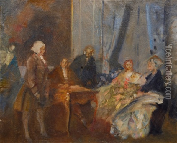 Rococo Scene In A Salon Oil Painting - Walter Geffcken