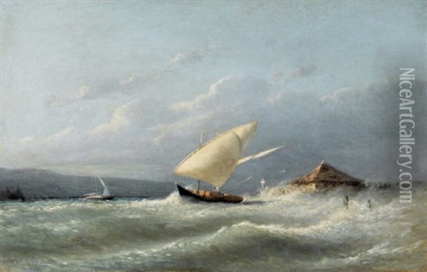 Seepartie Mit Segelboot Bei Hohem Wellengang Oil Painting - Louis Mennet
