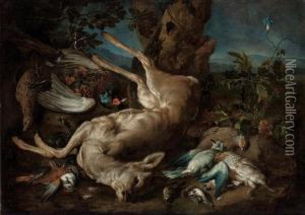 A Dead Doe, Pheasants Oil Painting - Frans Werner Von Tamm