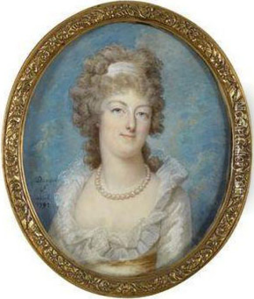 Bildnis Der Konigin Marie Antoinette In Weisem Kleid Und Perlenkette Oil Painting - Francois I Dumont