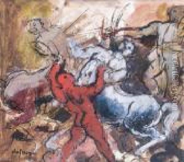 Combat De Guerriers Et Centaures Oil Painting - Charles Georges Dufresne