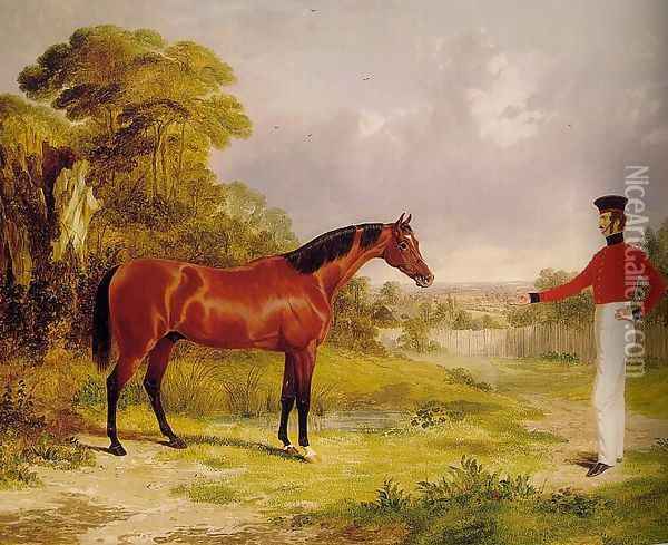 A Soldier with an Officer's Charger 1839 Oil Painting - John Frederick Herring Snr