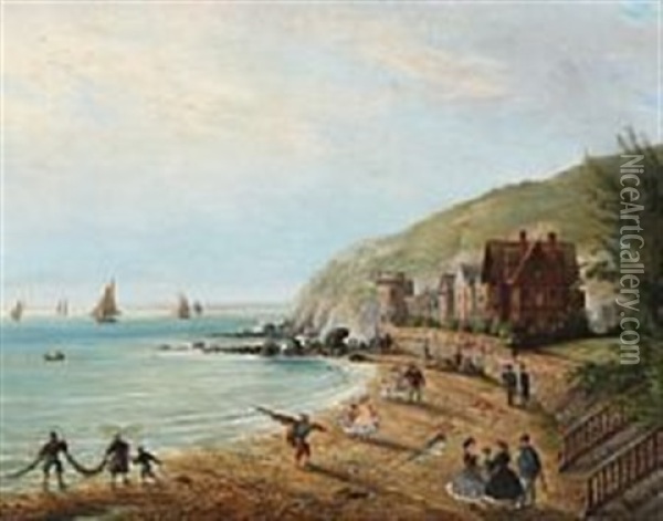 Summer Day Near A French Beach Oil Painting - Jean-Baptiste Louis Moullin