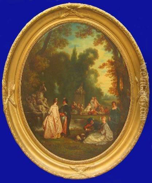 Figures In A Landscape Oil Painting - Watteau, Jean Antoine