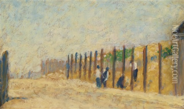 Ouvriers Enfoncant Des Pieux Oil Painting - Georges Seurat