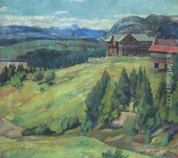 Norsk Bjerglandskab, Sommer Oil Painting - Severin Grande