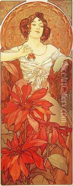 Ruby. From The Precious Stones Series. 1900 Oil Painting - Alphonse Maria Mucha