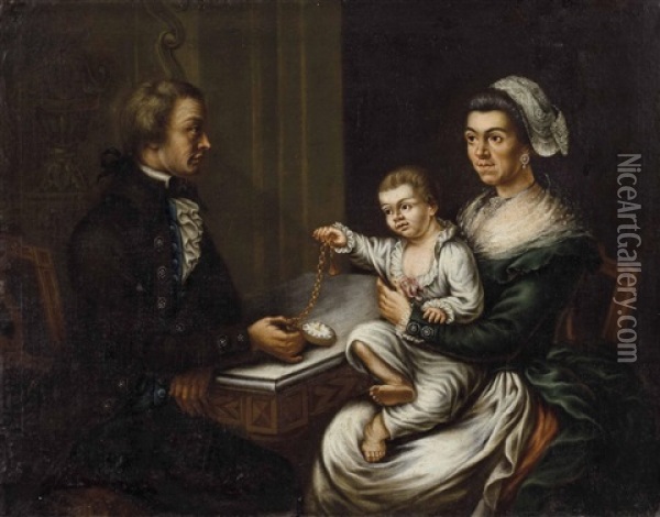 Familienbild Professor Liebherr Mit Tochter Oil Painting - Johann Kuerzinger