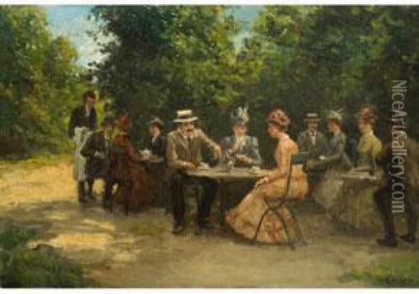 Cafegesellschaft Im Park Oil Painting - Jean Lefort
