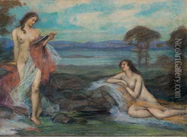 Girls Bathing Oil Painting - Marc-Aurele Foy De Suzor-Cote