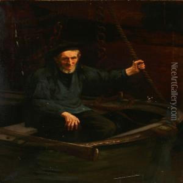 A Fisherman In A Rowboat Oil Painting - Hermann Pabst