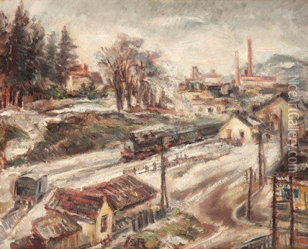 Railway Station At Prahova Valley Oil Painting - Petre Iorgulescu Yor