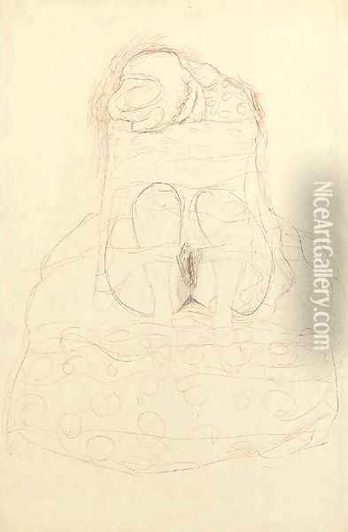 Sitzender Halbakt von vorne, den Kopf auf den Oberarm gelegt Oil Painting - Gustav Klimt