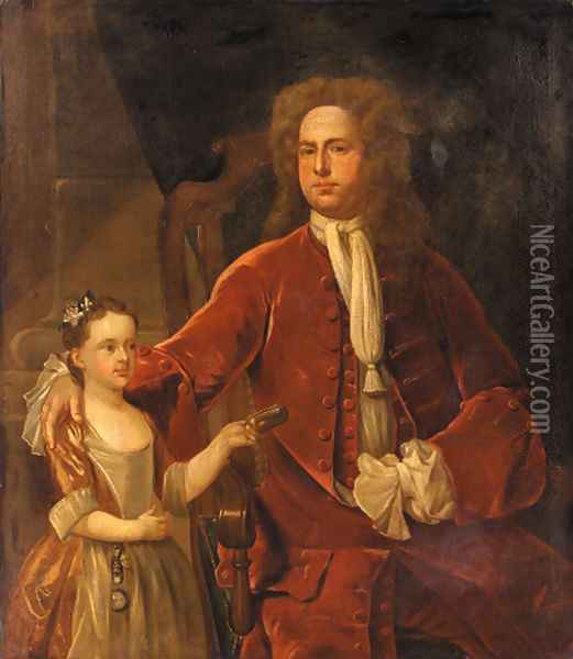 Portrait of a gentleman and his daughter Oil Painting - John Smybert