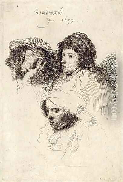 Three Heads of Women one asleep Oil Painting - Rembrandt Van Rijn