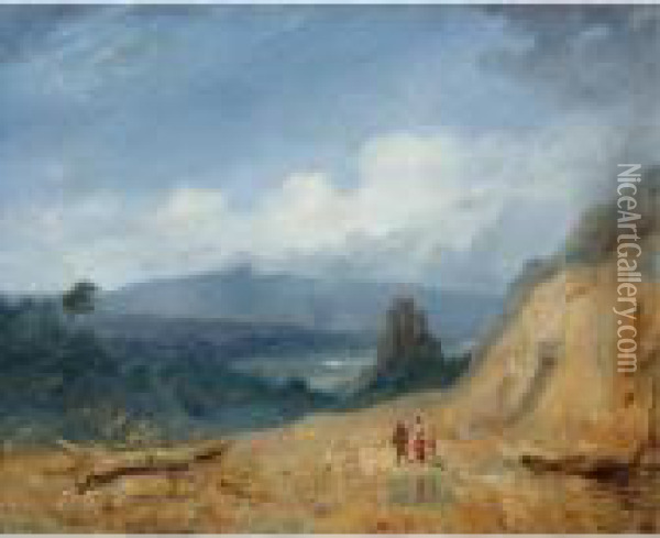 Travellers On A Mountain Path Oil Painting - Emile Loubon