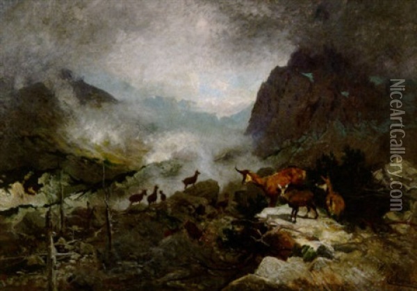 Gemsen Im Hochgebirge Oil Painting - Christian (Johann Christian) Kroener