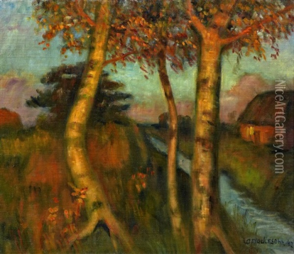 Moor - Birken - Abendsonne (abendstimmung) Oil Painting - Otto Modersohn