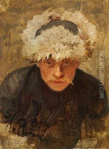 A Portrait Of A Russian Muzhik Wearing A Cap With Earflaps Oil Painting - Ilya Repin