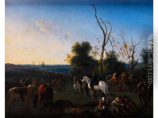 Landschaft Mit Rastenden Soldaten Oil Painting - Jan van Huchtenburg