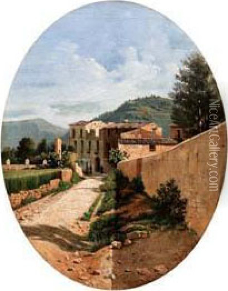 La Strada Che Porta Al Paese - 1865 Oil Painting - Simone Campanile