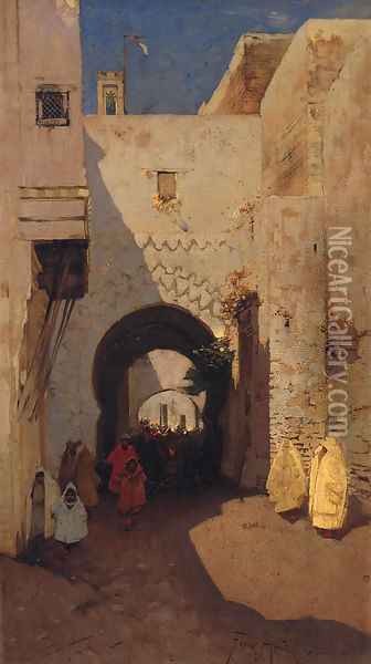 A Street in Tetuan, Morocco Oil Painting - Frank Hind