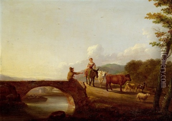 Viehtrieb In Einer Fluslandschaft Oil Painting - Balthasar Paul Ommeganck