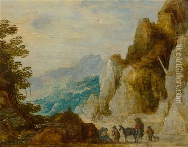 Mountain Landscape With Figures Oil Painting - Joos de Momper the Elder