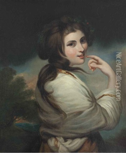 Portrait Of Emma, Lady Hamilton, Three-quarter Length, A Landscape Beyond Oil Painting - George Romney
