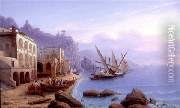 Hafen Von Amalfi Oil Painting - Johann Wilhelm Bruecke