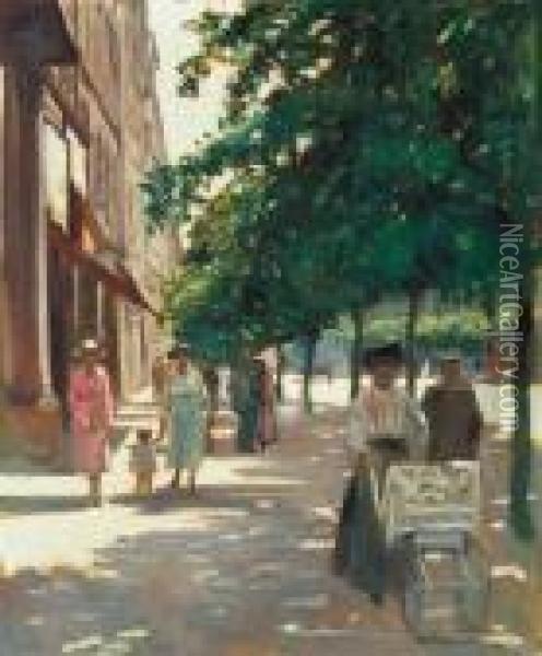 Boulevard In Bright Sunshine Oil Painting - Tibor Polya
